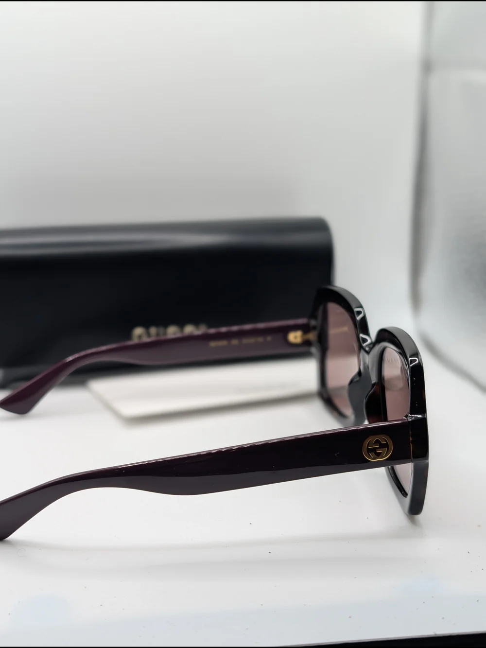 Gucci GG1337S Square Tortoiseshell & Purple Sunglasses with Pink Lenses & Case